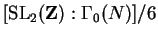 $ [\SL_2(\mathbf{Z}):\Gamma_0(N)]/6$