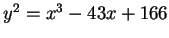 $ y^2 = x^3 -43x + 166$
