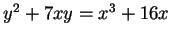 $ y^2 + 7xy = x^3 +16x$