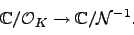 \begin{displaymath}
\mathbb{C}/\O_K \to \mathbb{C}/\mathcal{N}^{-1}.
\end{displaymath}
