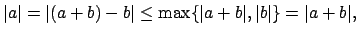 $\displaystyle \vert a\vert = \vert(a+b) - b\vert \leq \max\{\vert a+b\vert, \vert b\vert\} = \vert a+b\vert,
$