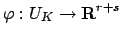 $\displaystyle \varphi :U_K \to \mathbf{R}^{r+s}
$