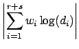 $\displaystyle \left\vert\sum_{i=1}^{r+s} w_i \log(d_i)\right\vert$