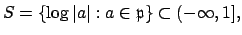 $\displaystyle S=\{\log\vert a\vert : a \in \mathfrak{p}\} \subset (-\infty,1],
$