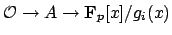 $ \O\rightarrow A \rightarrow \mathbf{F}_p[x]/g_i(x)$