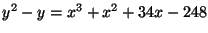 $ y^2 - y = x^3 + x^2 + 34x - 248$