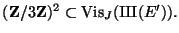 $ (\mathbf{Z}/3\mathbf{Z})^2 \subset \Vis_J({\mbox{{\fontencoding{OT2}\fontfamily{wncyr}\fontseries{m}\fontshape{n}\selectfont Sh}}}(E')).$